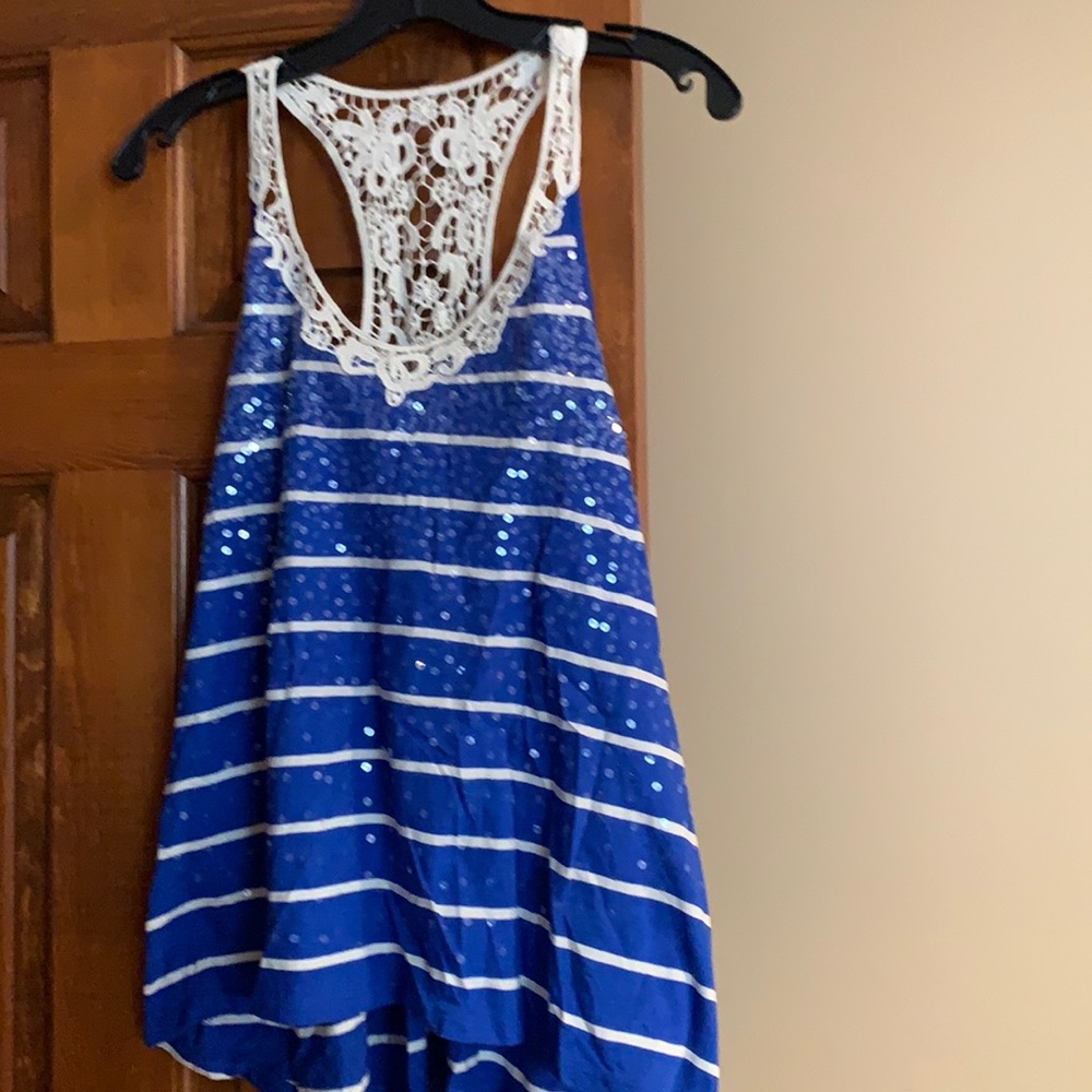 Express blue and white tank with sequins - NWT